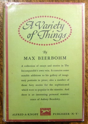 Item #mon0000012597 A Variety of Things. Max Beerbohm